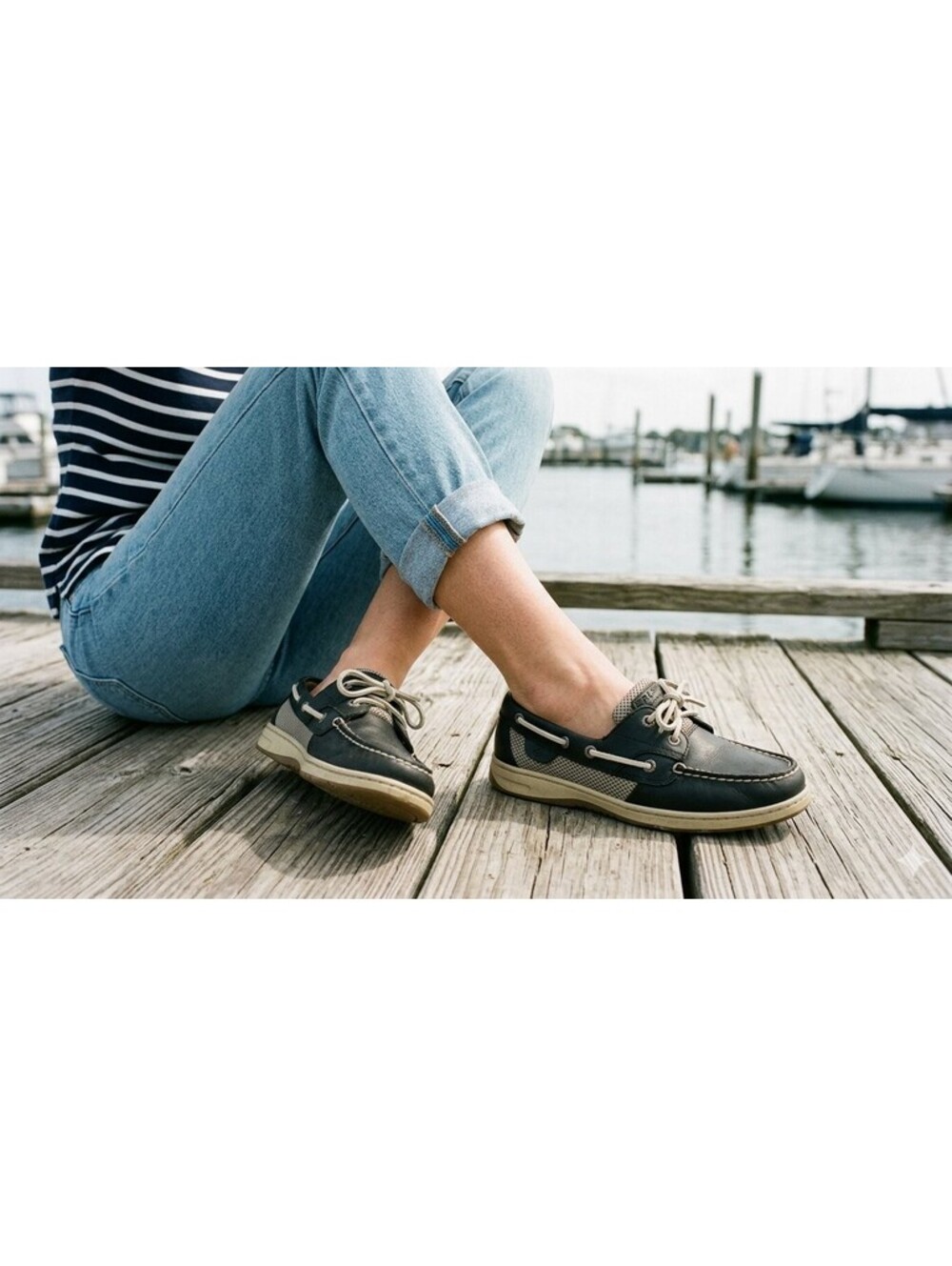 Sperry Angelfish Black Leather Grey Mesh Boat Shoes 9M Preppy Coastal Casual